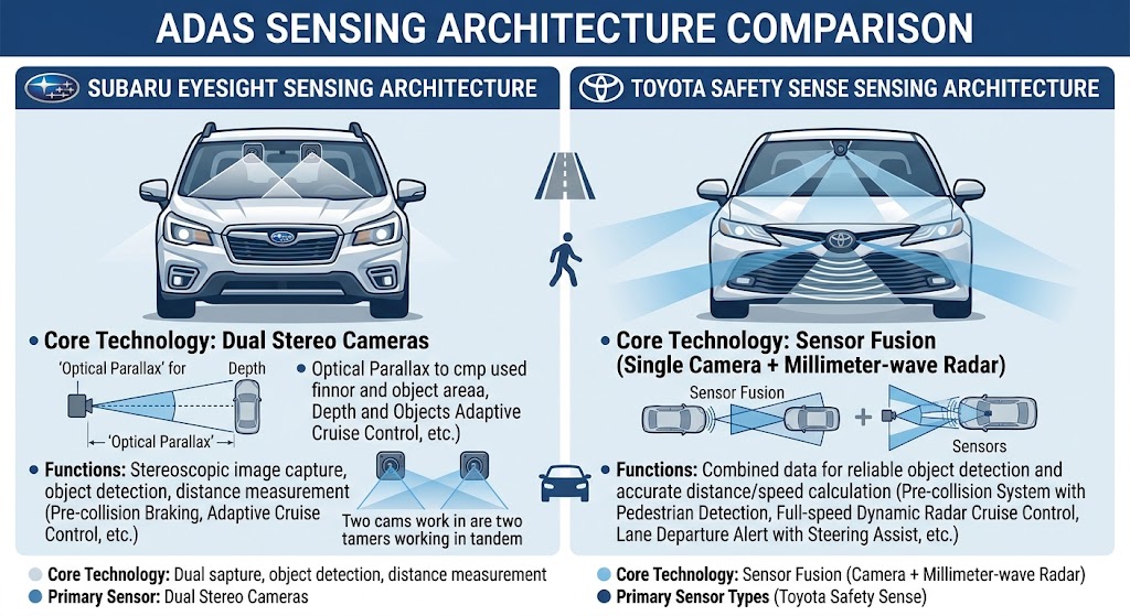 ADAS Sensing Architecture: Subaru EyeSight vs. Toyota Safety Sense