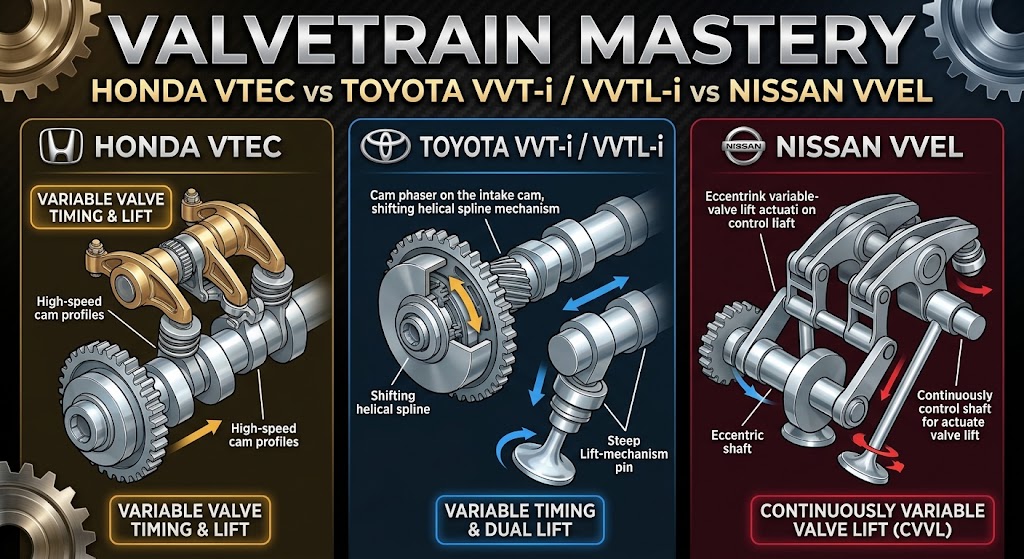 Valvetrain Mastery: Honda VTEC vs. Toyota VVT-i / VVTL-i vs. Nissan VVEL
